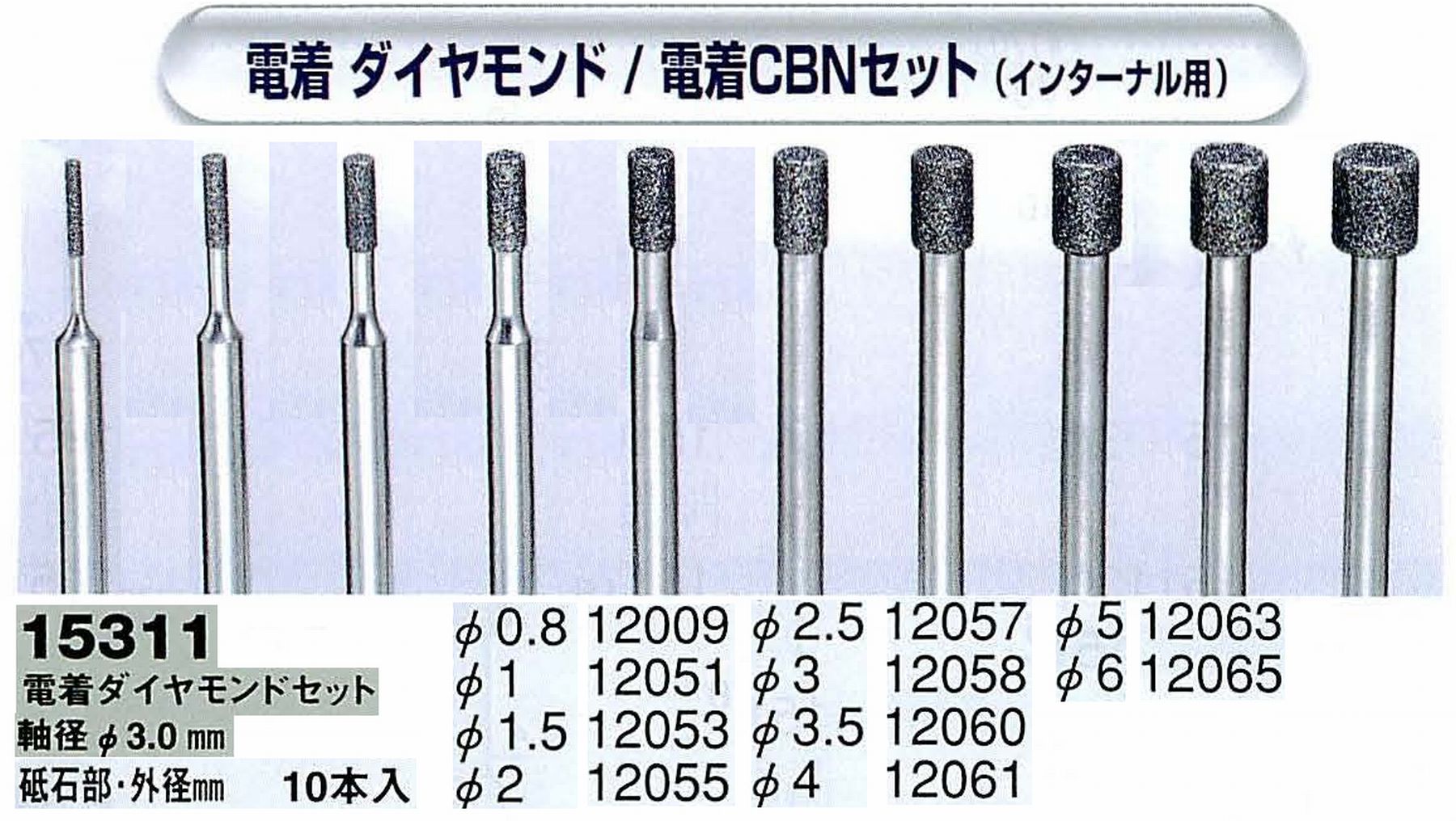 ナカニシ/NAKANISHI 電着ダイヤモンドアソートセット(インターナル用)軸径(シャンク)φ3.0mm 15311