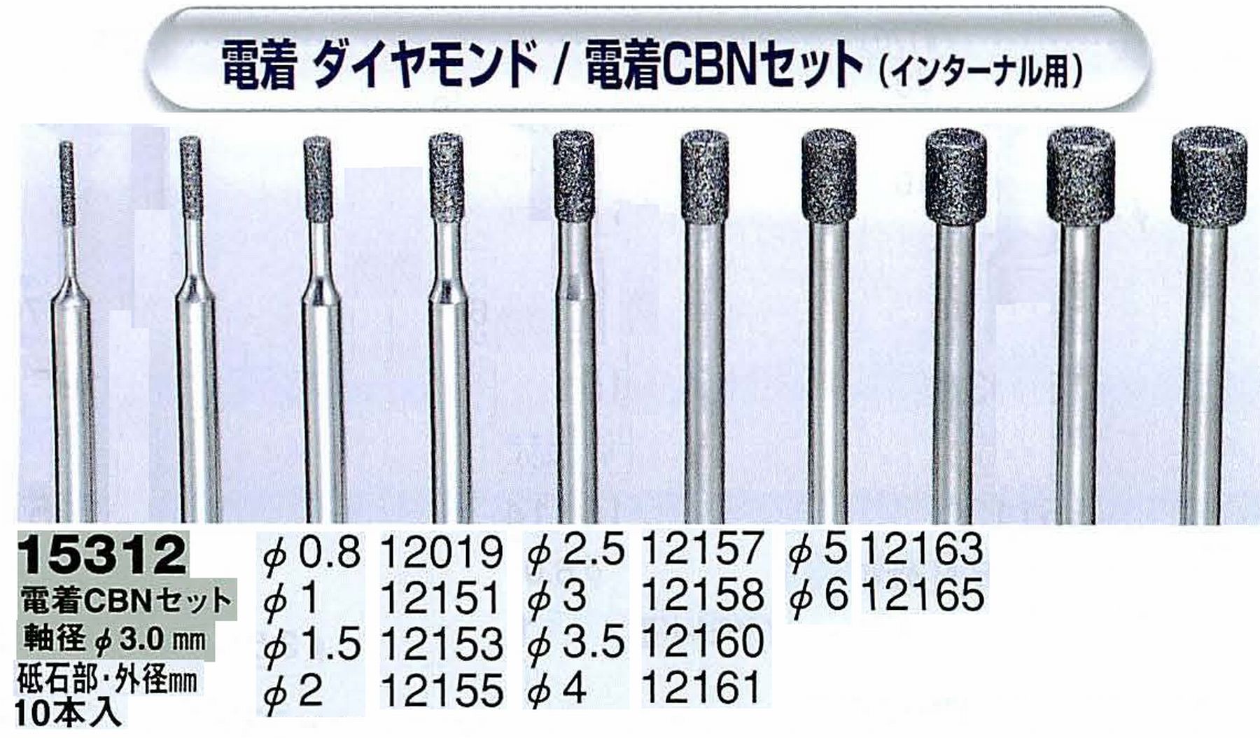 ナカニシ/NAKANISHI 電着CBNアソートセット(インターナル用)軸径(シャンク)φ3.0mm 15312