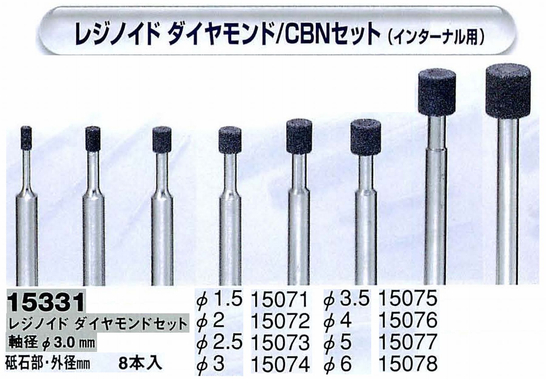 ナカニシ/NAKANISHI レジノイド ダイヤモンドアソートセット(インターナル用)軸径(シャンク)φ3.0mm 15331