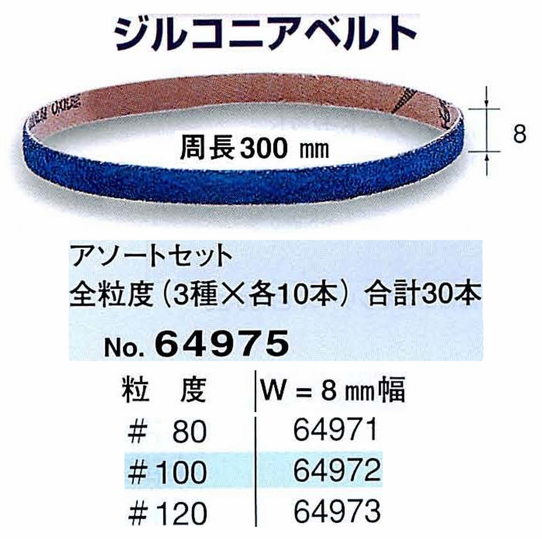 ナカニシ/NAKANISHI 小型ハンディベルトサンダー(電動・エアー) ファインベルトサンダー専用工具 ジルコニアベルトアソートセット 全粒度(3種×各10本)合計30本 64975