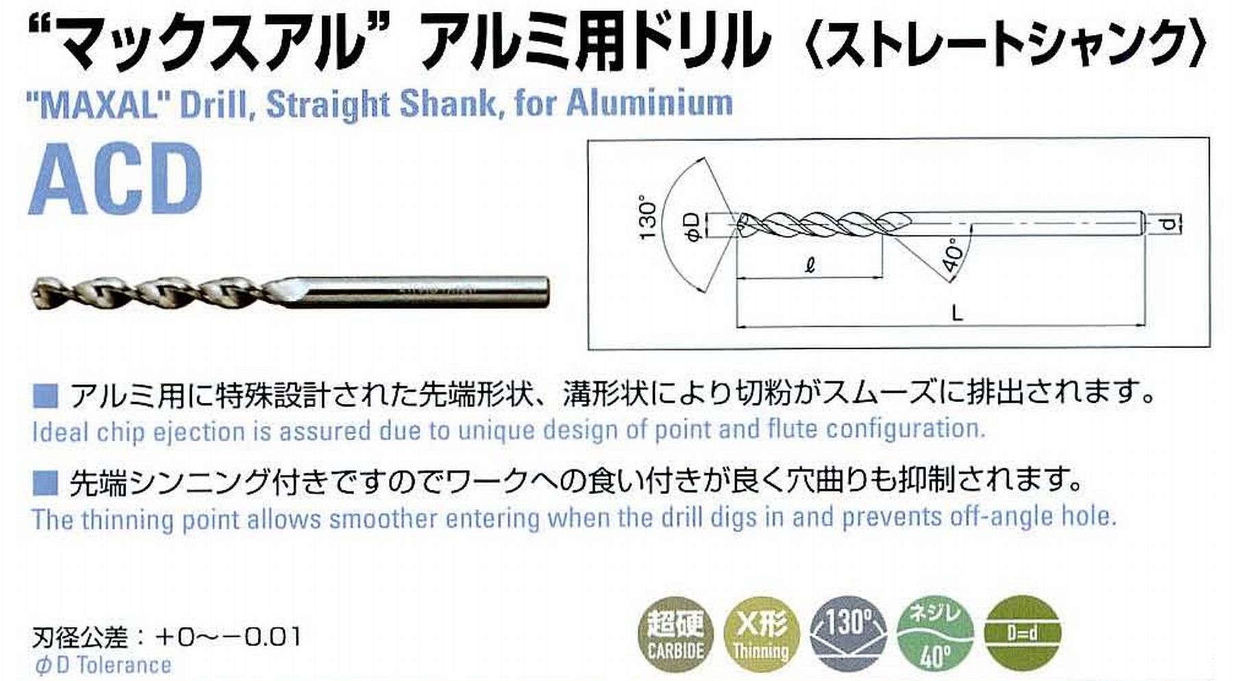 ATOM アトム サイトウ製作所 マックスアル アルミ用ドリル(ストレートシャンク) ACD-1000 径10 刃長50 全長100