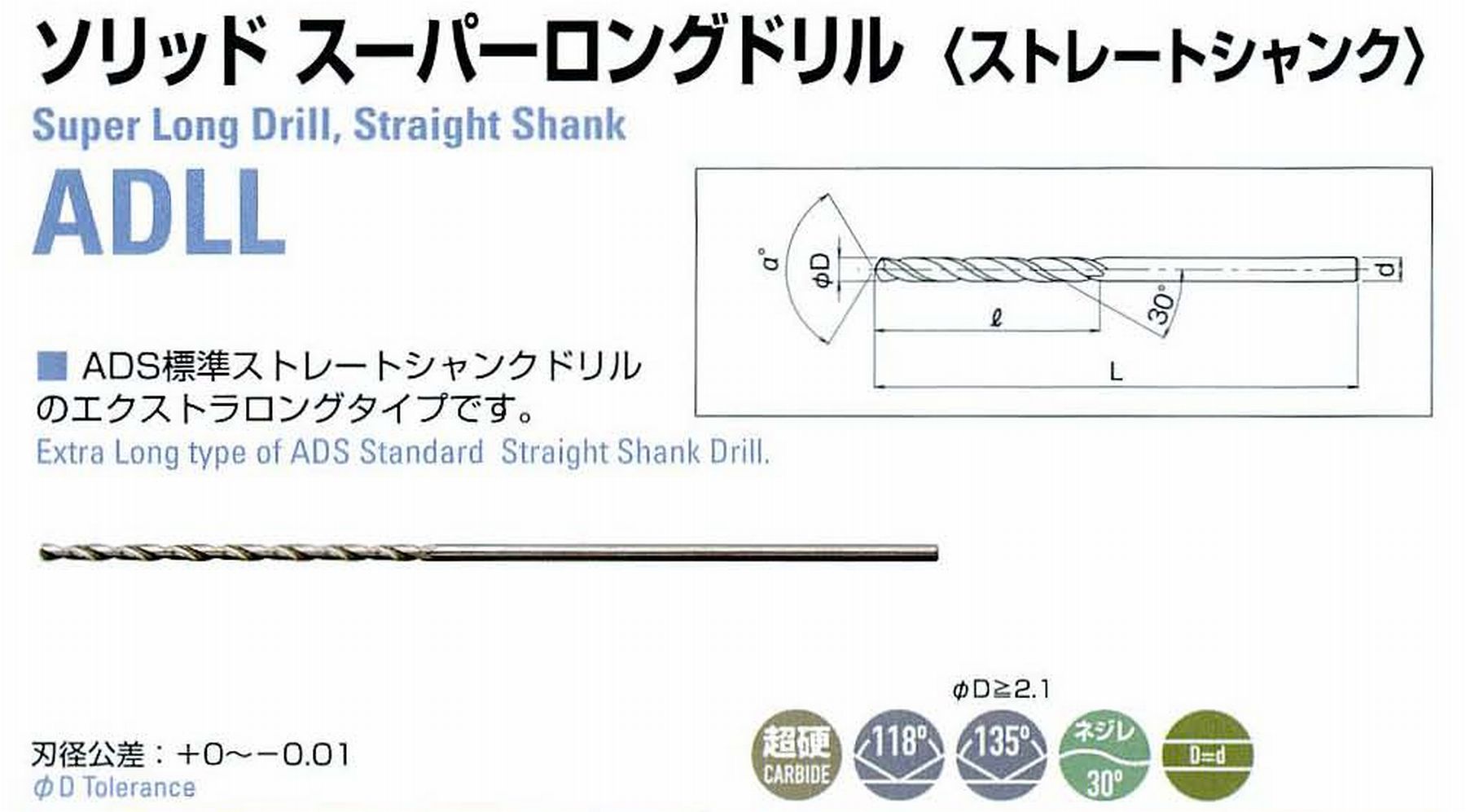 ATOM アトム サイトウ製作所 ソリッドスーパーロングドリル(ストレートシャンク) ADLL-0230 径2.3 刃長40 全長100