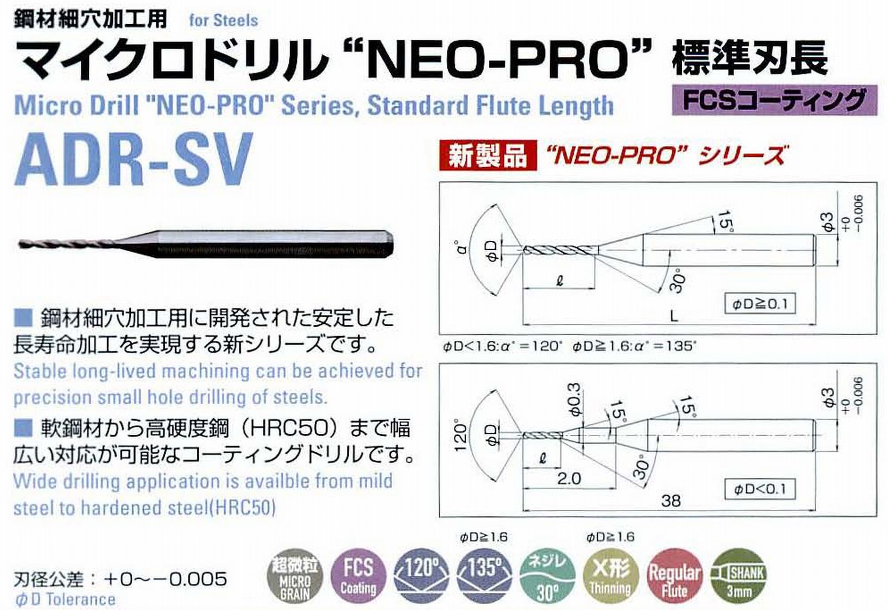 ATOM アトム サイトウ製作所 マイクロドリル NEO-PRO標準刃長 ADR-SV-0113 径1.13 刃長10 全長38 シャンク3mm