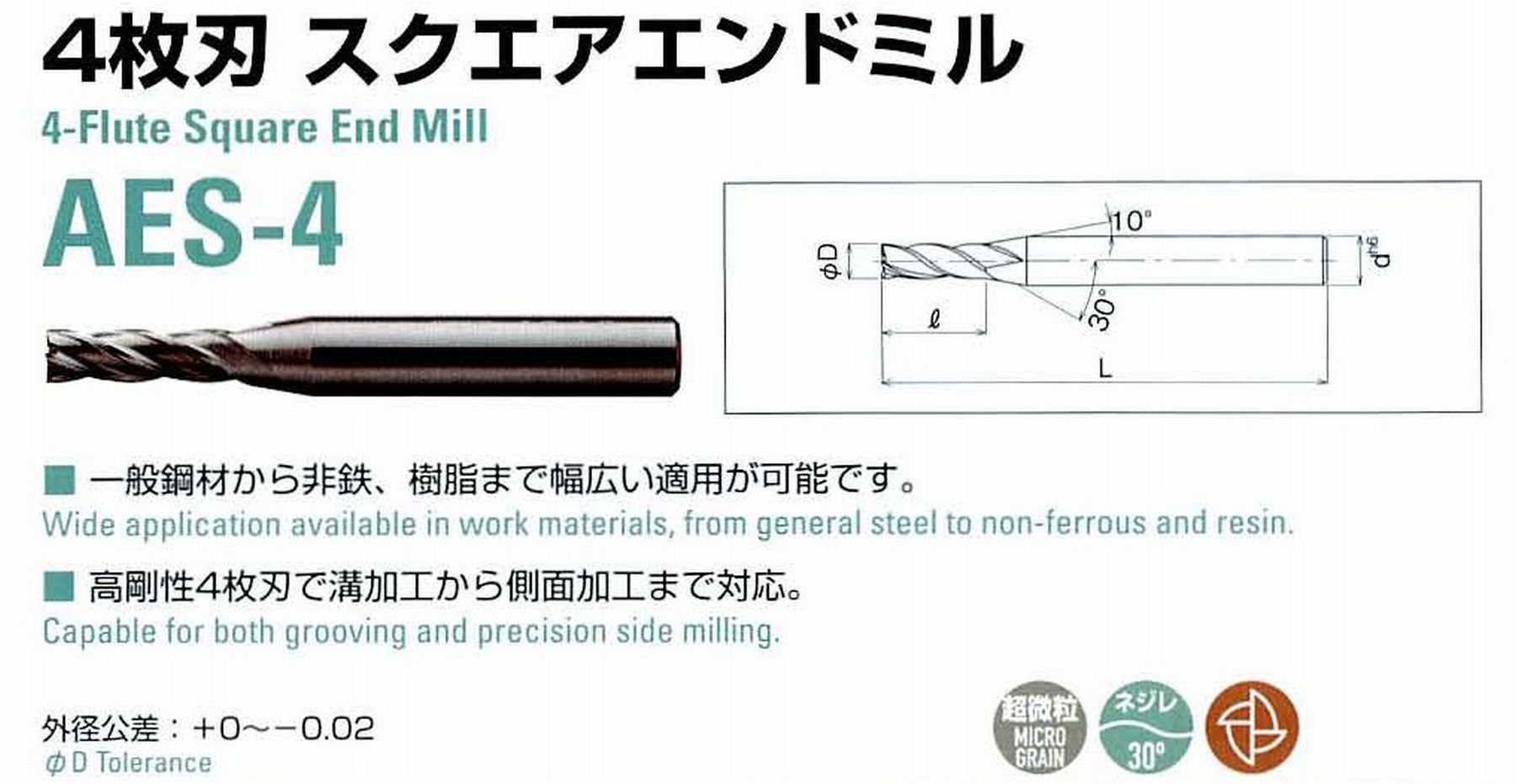 ATOM アトム サイトウ製作所 4枚刃スクエアエンドミル AES-40100 径1 刃長3 全長40 シャンク4mm