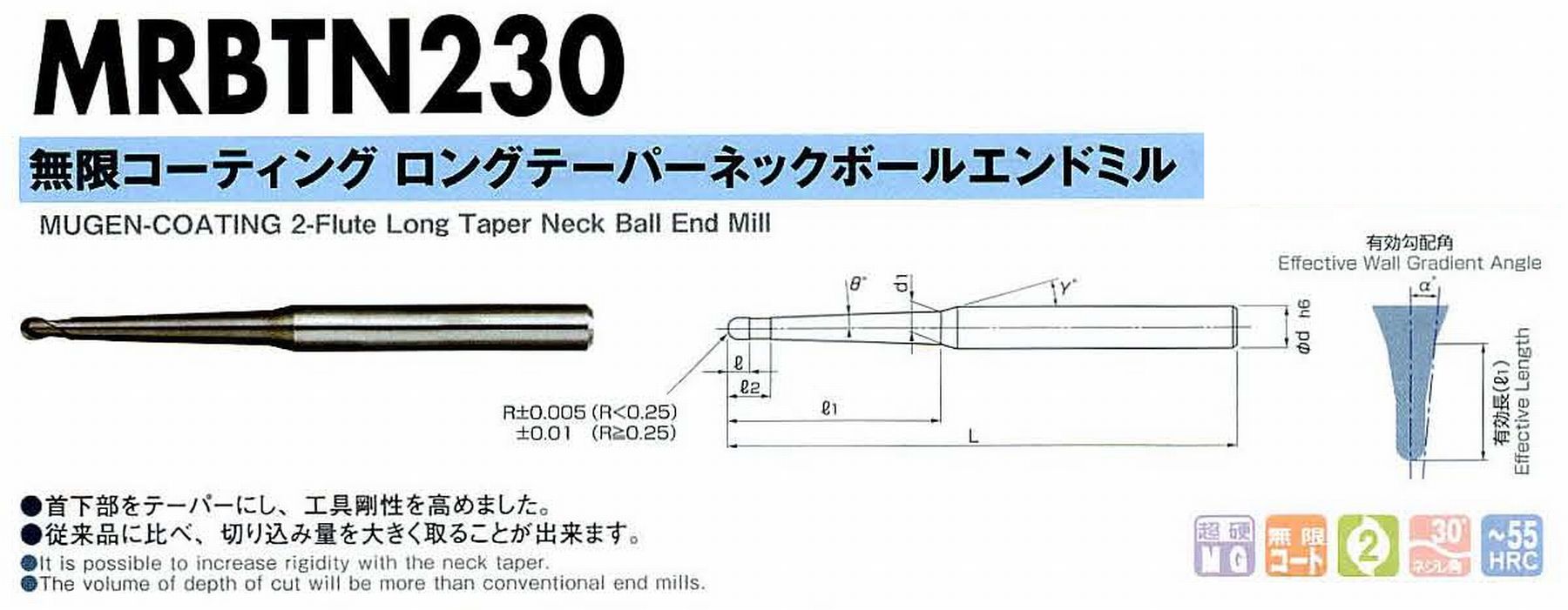 NS 日進工具 MRBTN230 無限コーティングロングテーパーネックボール 